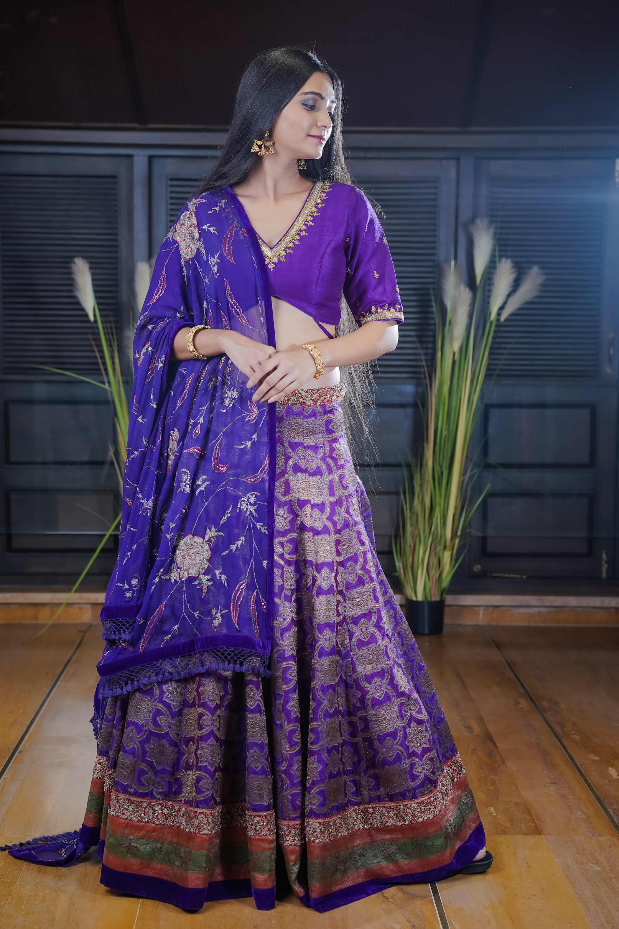 Purple Lehenga with Luxurious Ajrak Print & Gold Motifs
