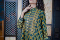 Ajrak Kurti Set in Green and Gold with Geometric Motifs