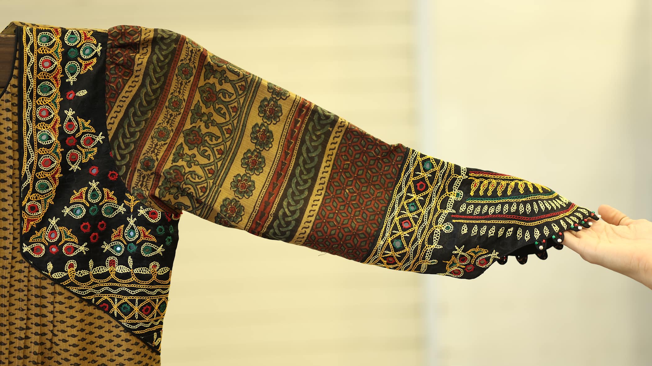 Mustard Kurti Set with Embroidered Statement Sleeves