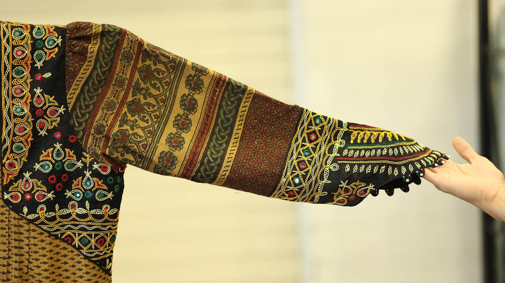 Mustard Kurti Set with Embroidered Statement Sleeves