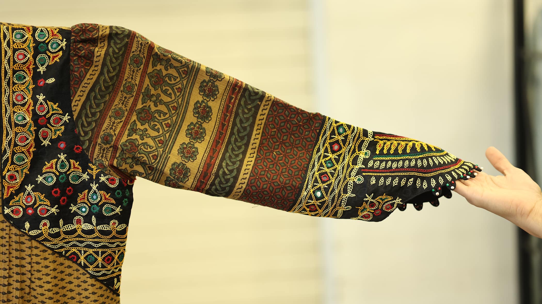 Mustard Kurti Set with Embroidered Statement Sleeves