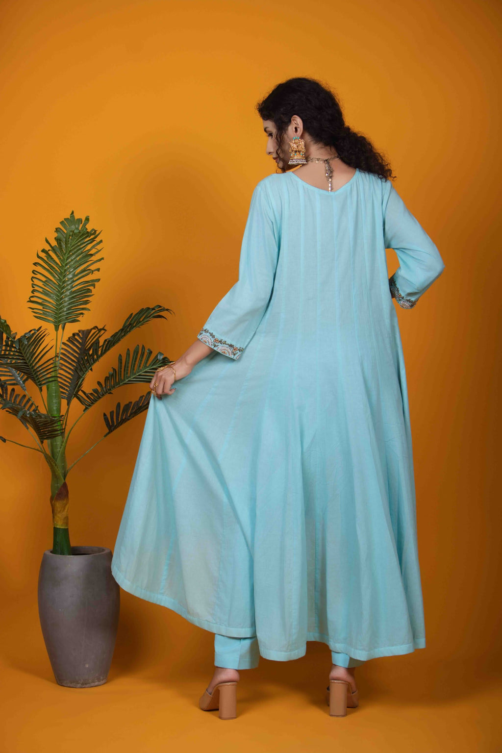 Sky Blue Kurta Set with Aari & Thread Khat Embroidery