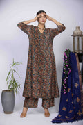 Rama Blue Kurti Set with Intricate Floral and Paisley Print
