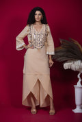 Beige Cotton Kurta Set with Mirror Khat Work and Lace Detailing