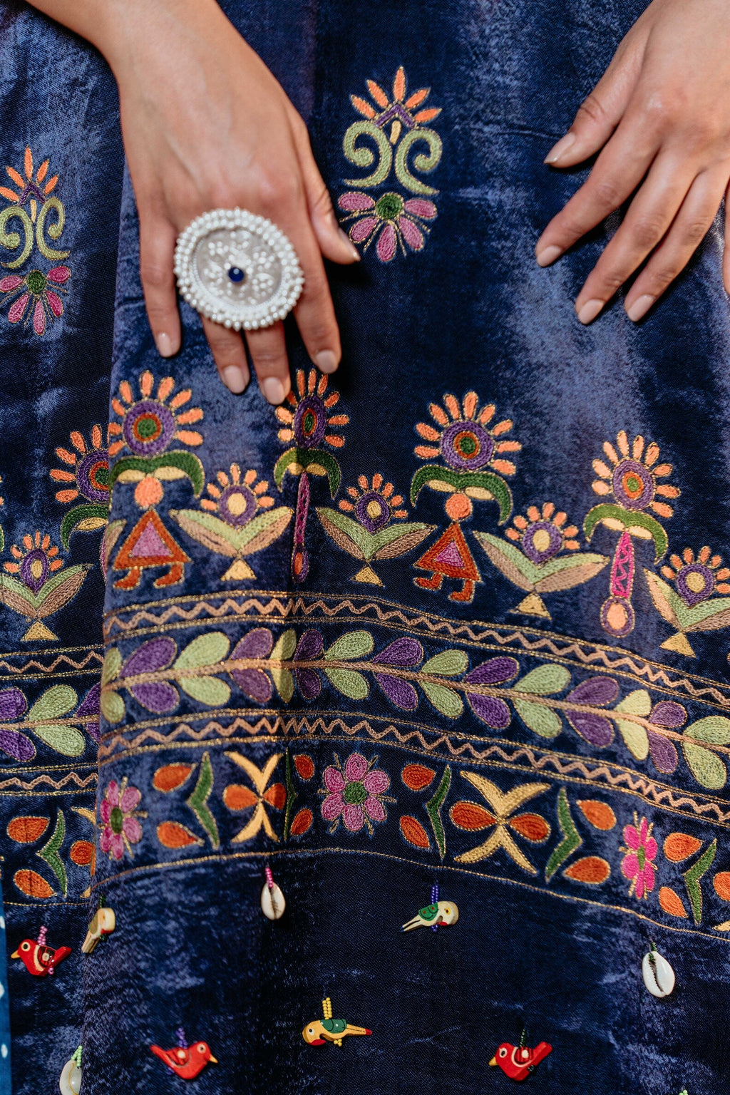 Blue Kurti Set with Floral Embroidery & Bandhej Palazzo