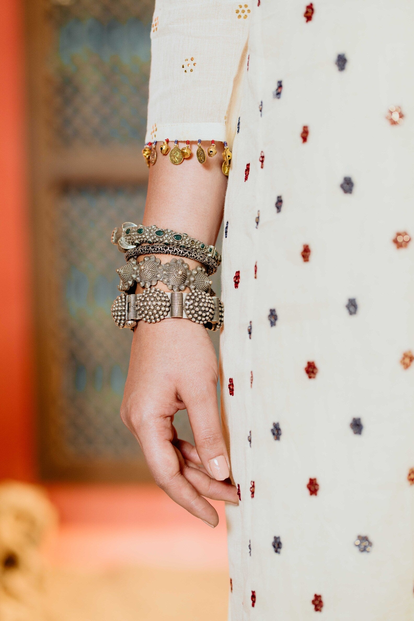 Monga Kurti Set with Multicolored Butti Embroidery & Beadwork