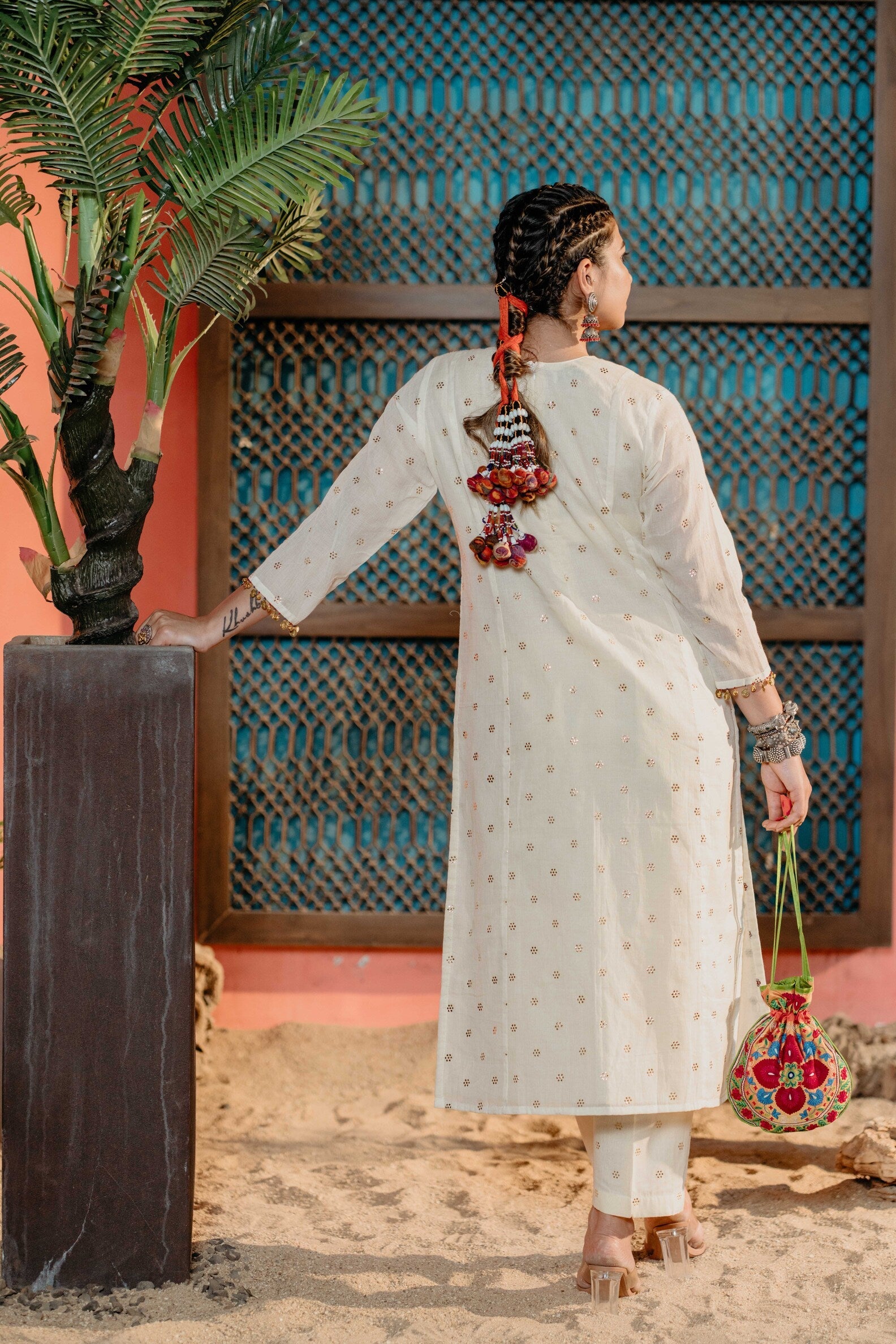 Monga Kurti Set with Multicolored Butti Embroidery & Beadwork
