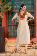Beige Banjara Khat Work Kurti Set with Embroidery & Shell Embellishments