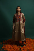 Golden Kurti Set with Maroon Embroidery & Wildlife Motifs