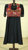 Black Kurti Set with Embroidered Red Vest and Floral Motifs