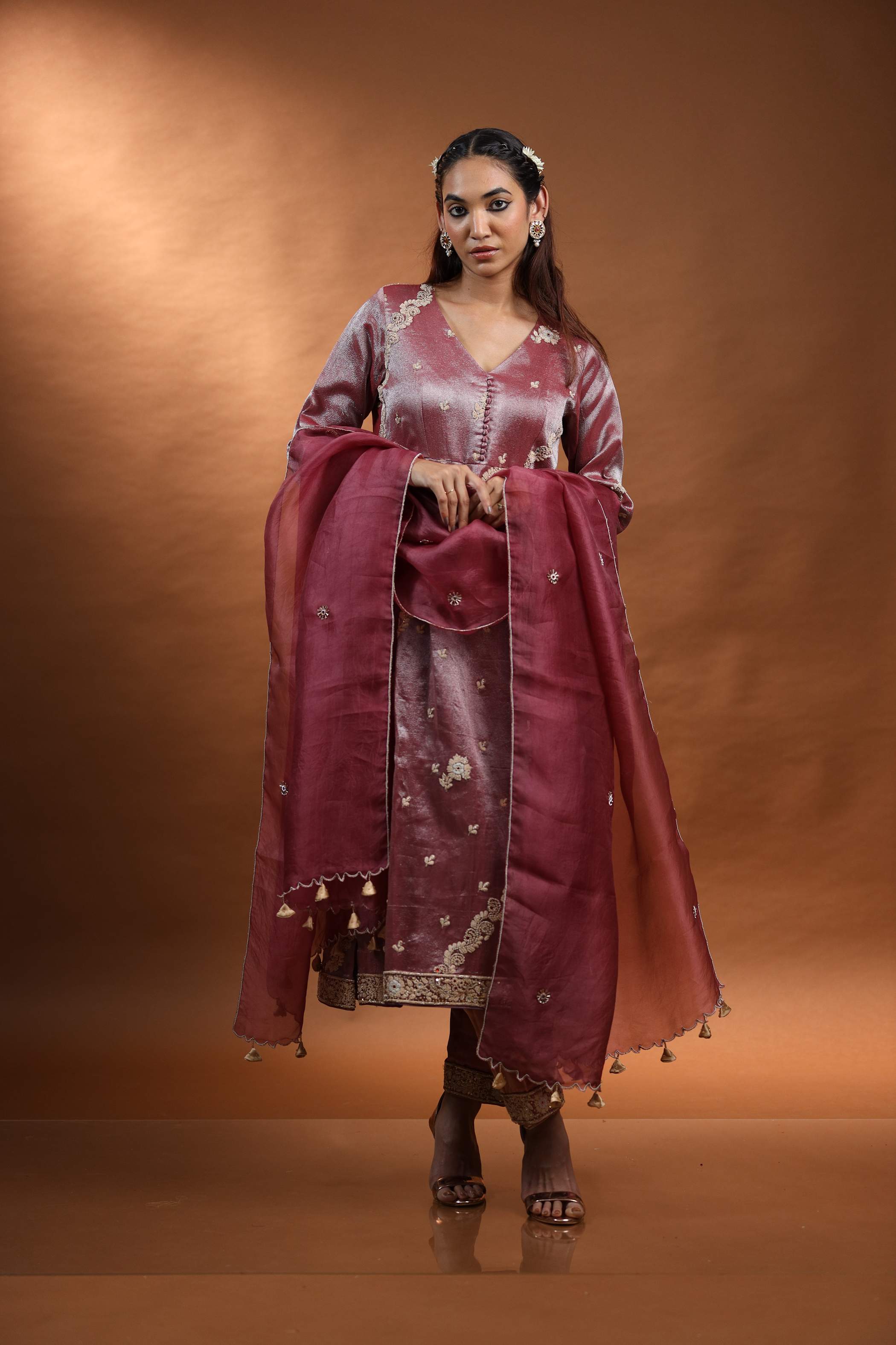 Jardoshi Kurti Set in Rich Velvet with Intricate Embroidery