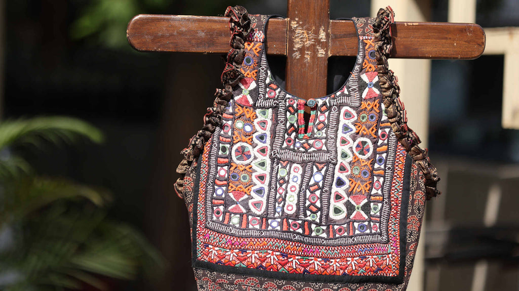 Embroidered Kurti Set with Ruffled Sleeves and Earthy Pattern