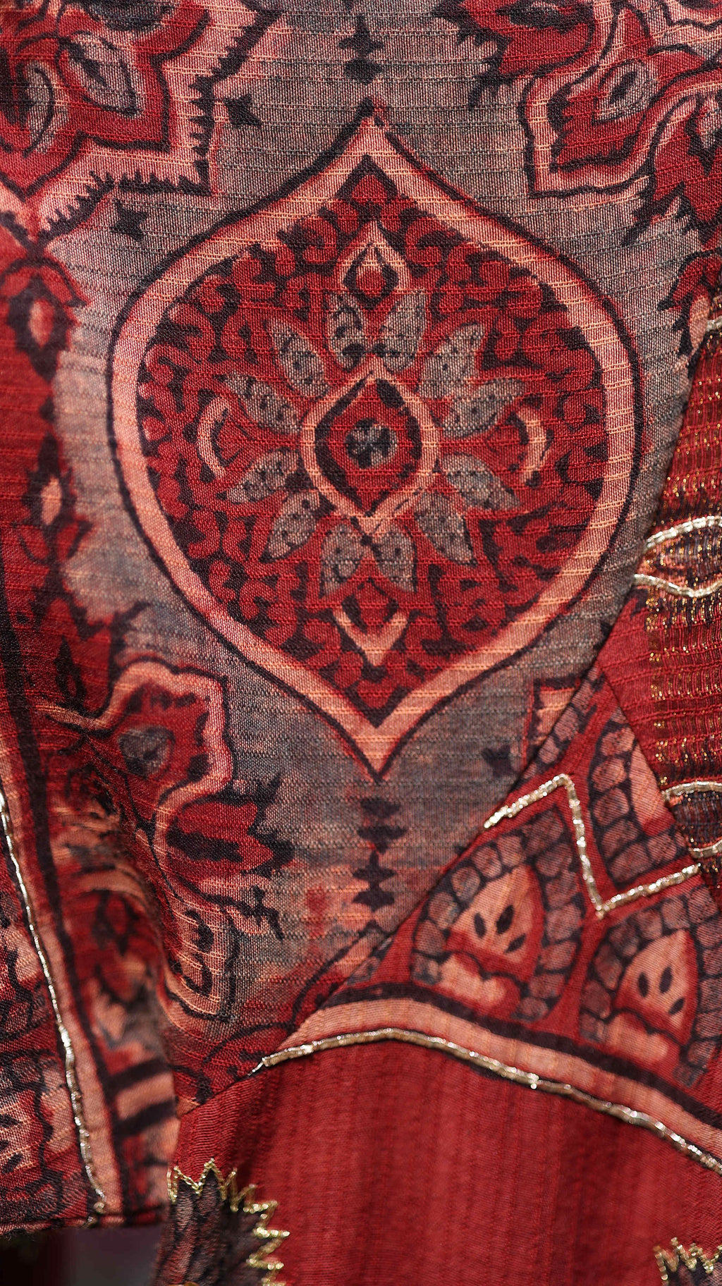 Rust Parampara Kurti Set with Mirror Work & Flowing Skirt