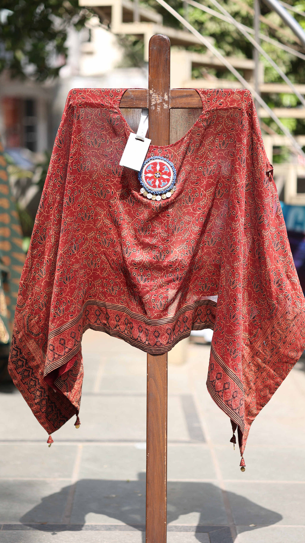 Maroon Kurti Set with Floral Motifs & Beaded Embellishments