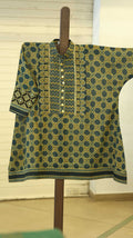Golden Zigzag Kurti Set with Embroidery and Lattice Motif