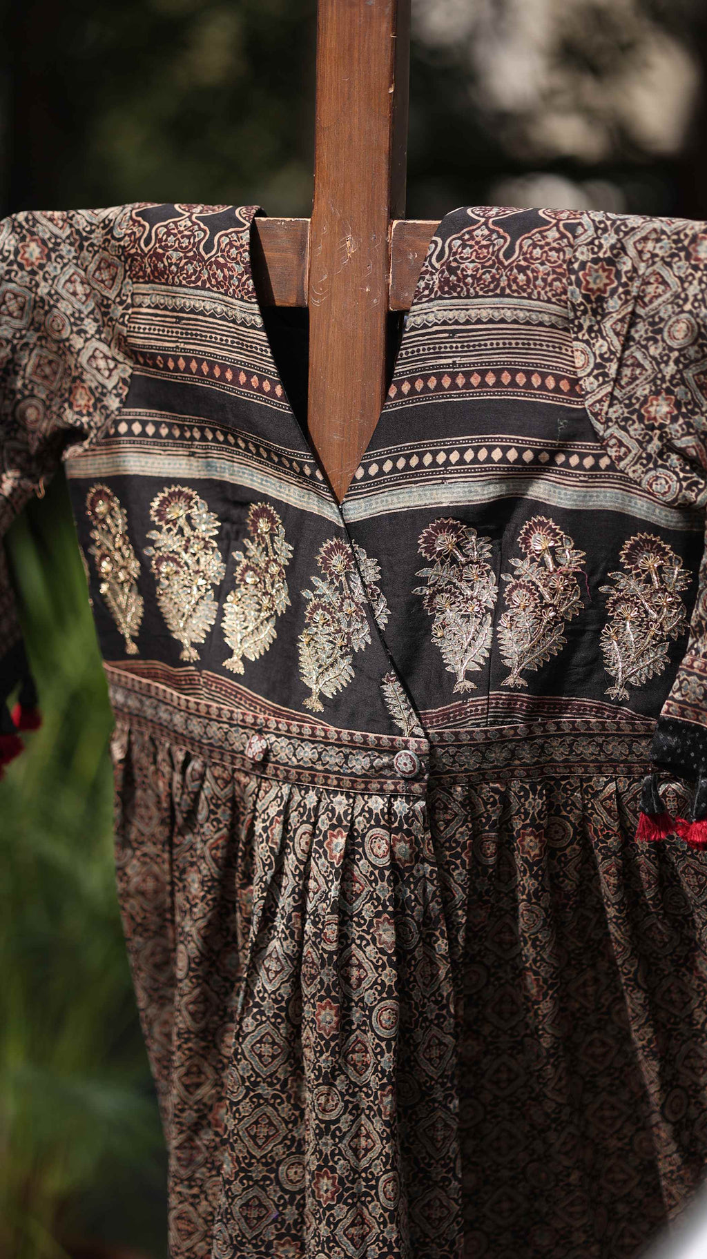 Floral Kurti Set with Embroidery & Tassel Details