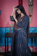 Ajrak Kurti Set in Deep Blue with Intricate Embroidery & Motifs