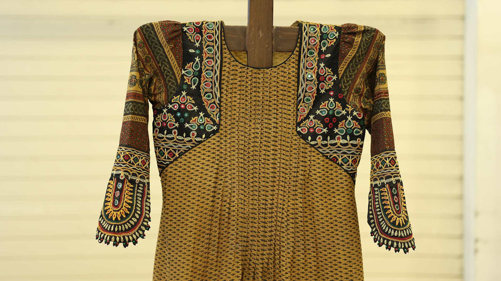 Mustard Kurti Set with Embroidered Statement Sleeves