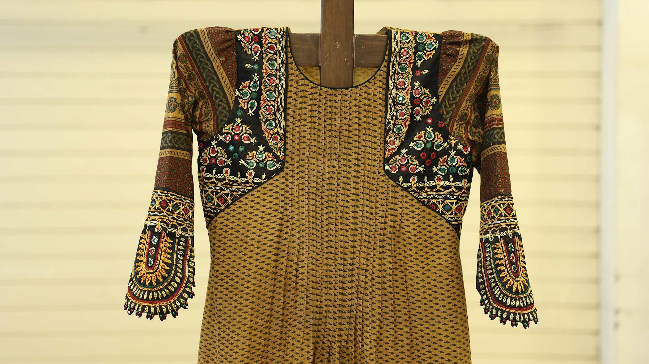 Mustard Kurti Set with Embroidered Statement Sleeves
