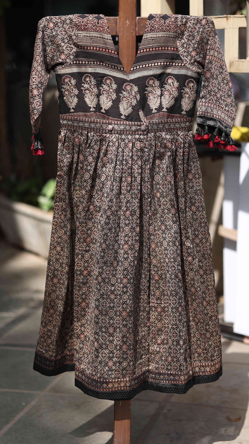 Floral Kurti Set with Embroidery & Tassel Details