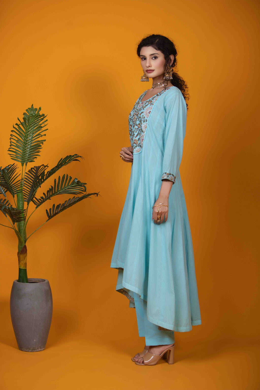 Sky Blue Kurta Set with Aari & Thread Khat Embroidery