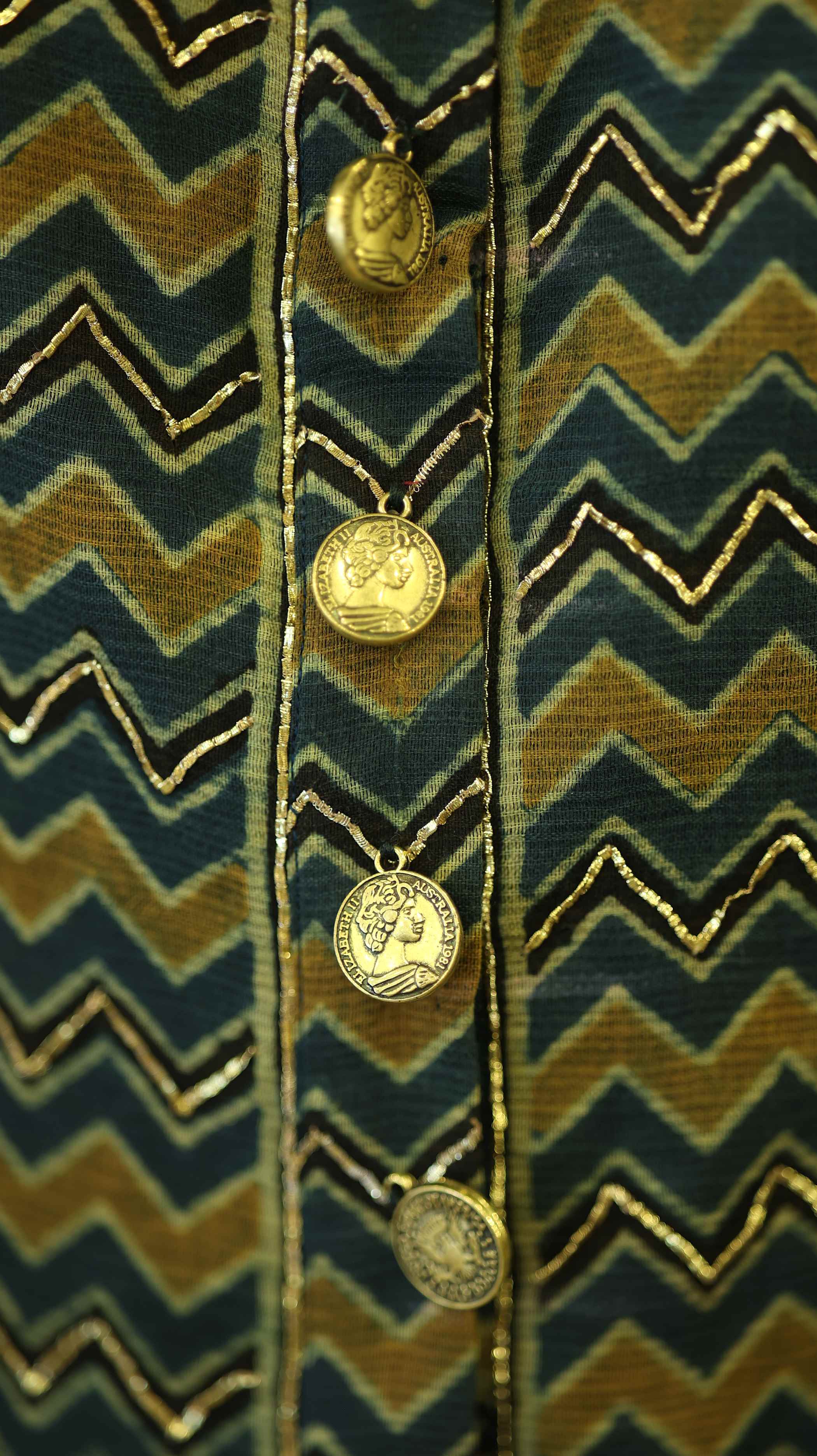 Golden Zigzag Kurti Set with Embroidery and Lattice Motif