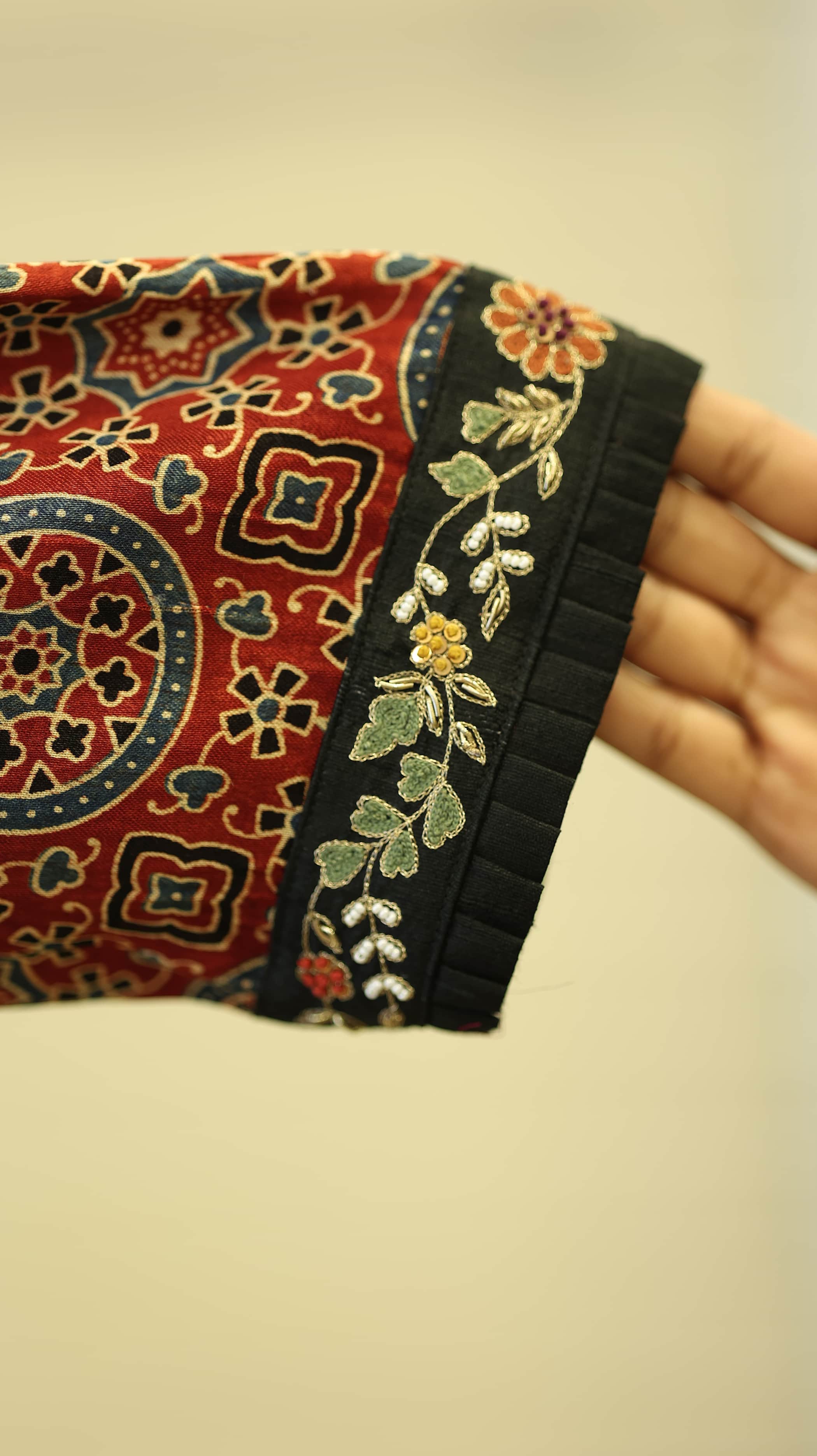 Maroon Kurti Set with Geometric Patterns & Floral Embroidery