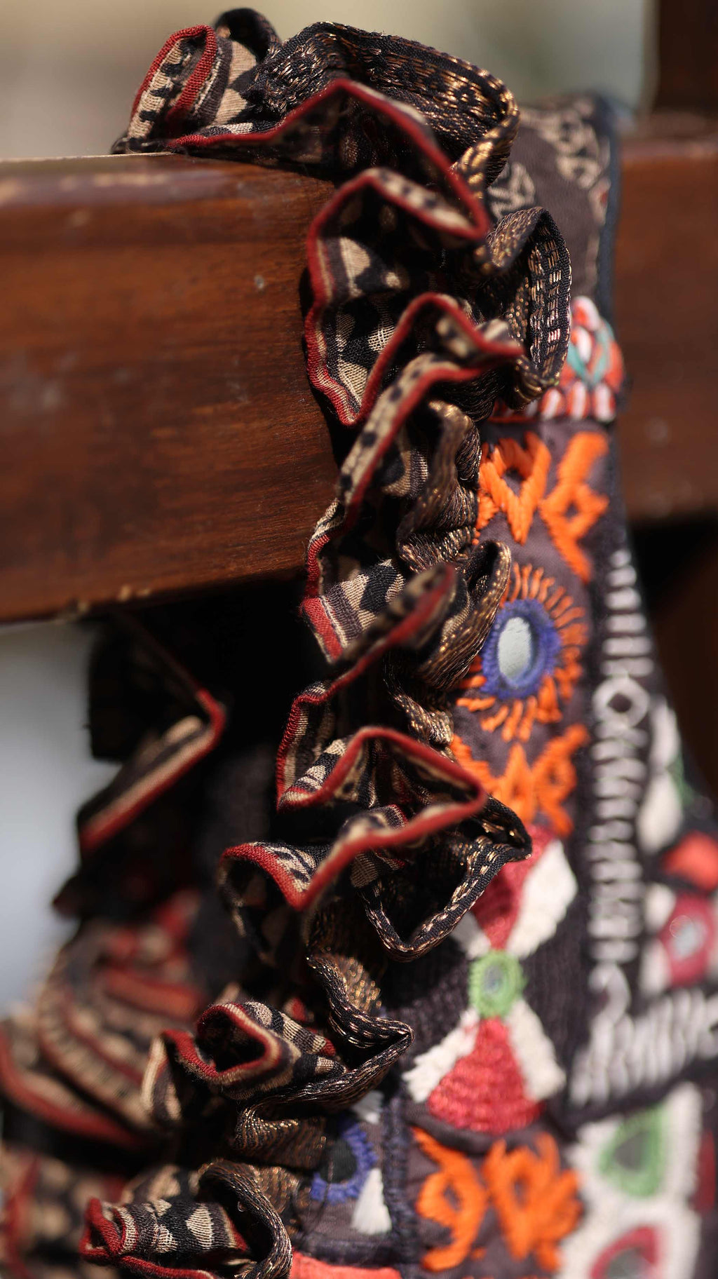 Embroidered Kurti Set with Ruffled Sleeves and Earthy Pattern