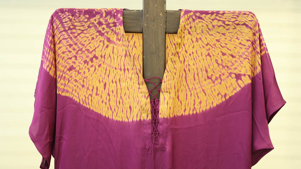 Plum Kurti Set with Hand-Tied Bandhani Pattern and Tassels