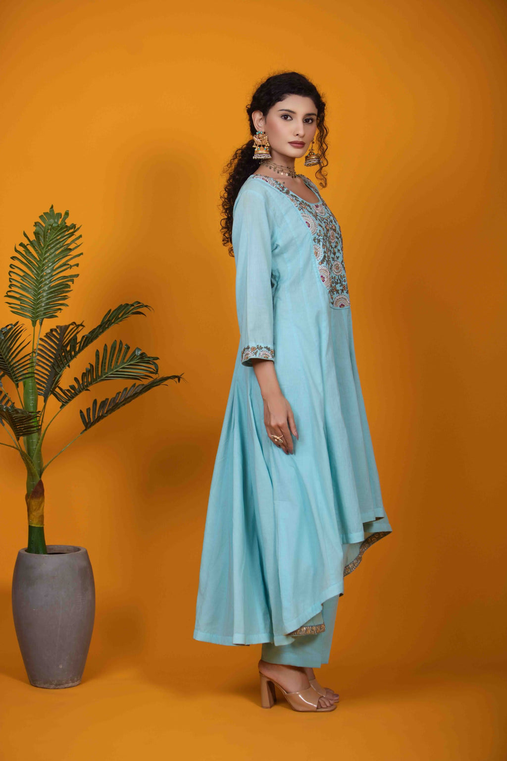 Sky Blue Kurta Set with Aari & Thread Khat Embroidery