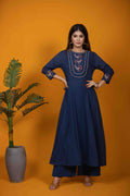 Navy Blue Kurta Set with Hand Embroidery & Bird Motifs