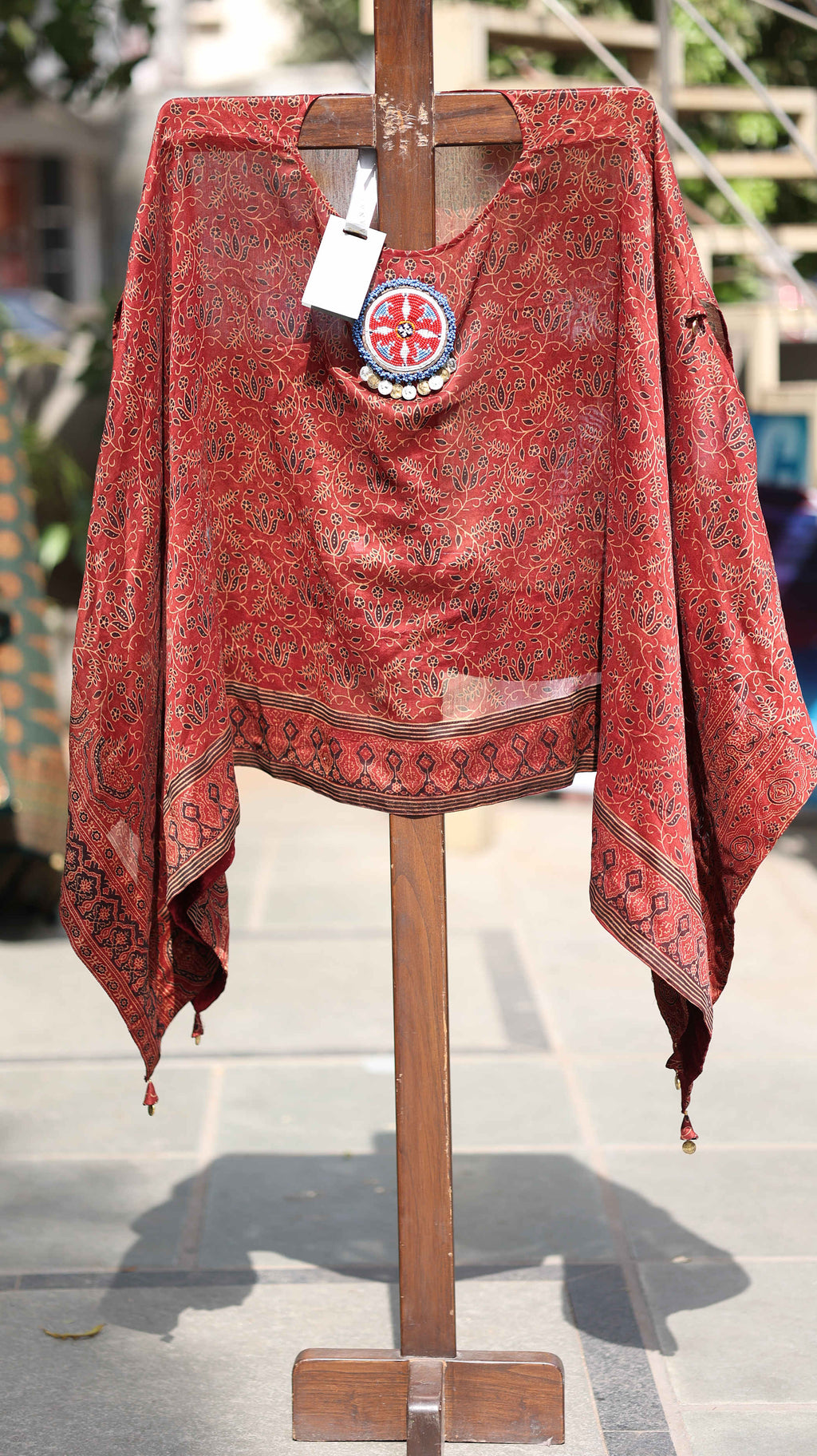 Maroon Kurti Set with Floral Motifs & Beaded Embellishments