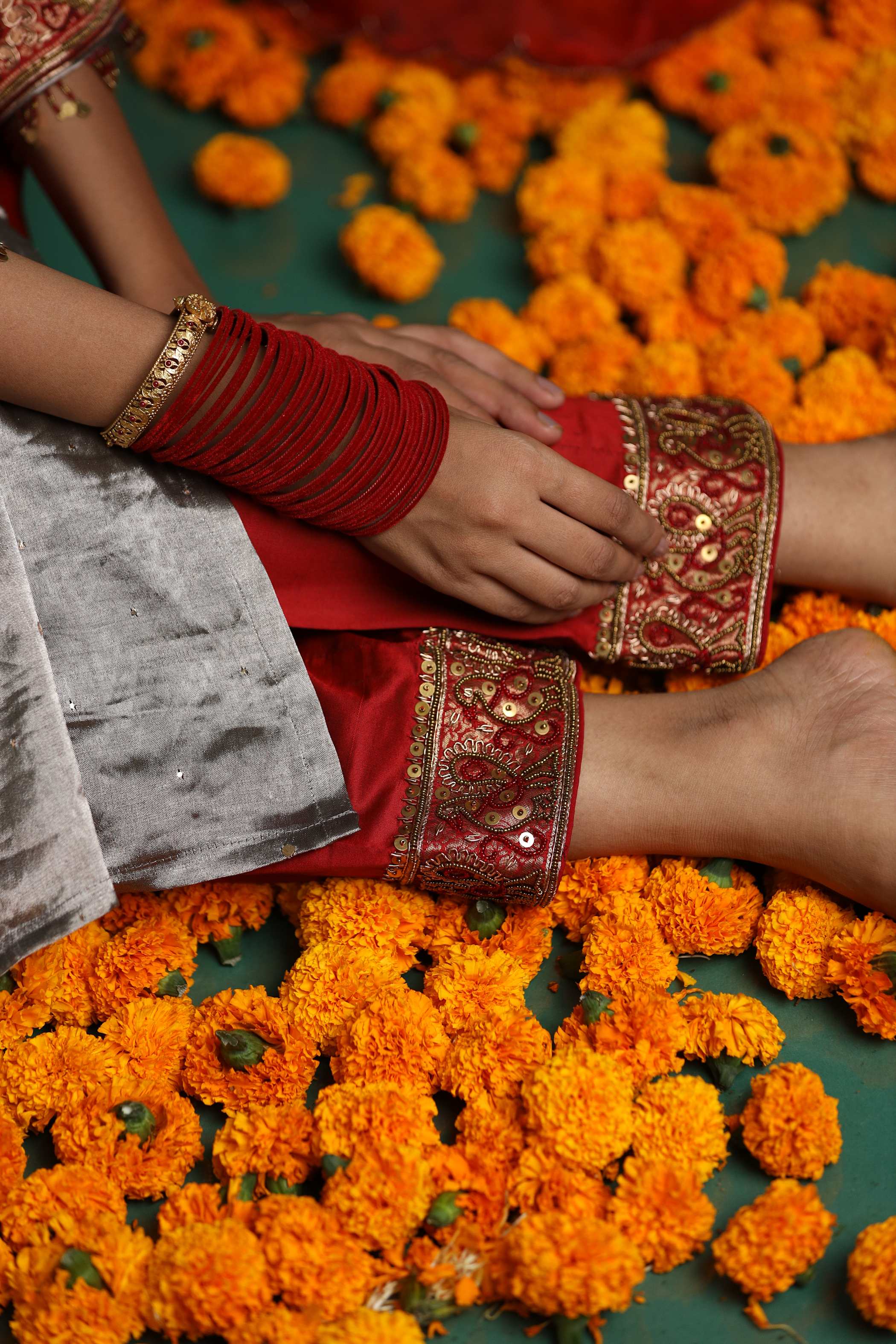 Red Kurti Set with Gold Sequin Detailing and Elegant Embroidery