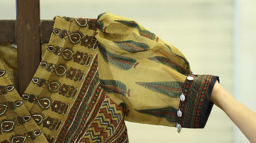 Earthy Kurti Set with Leaf Motif & Ornate Embroidery