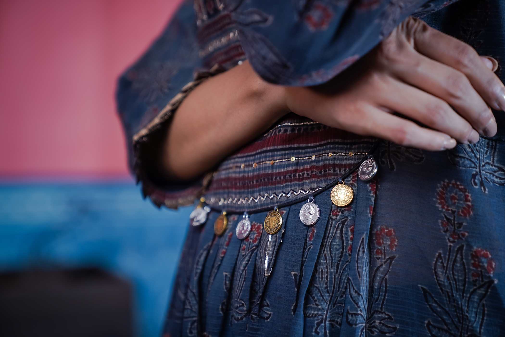 Ajrak Kurti Set in Deep Blue with Intricate Embroidery & Motifs