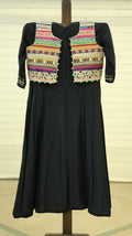 Black Kurti Set with Colorful Embroidery and Pompom Details