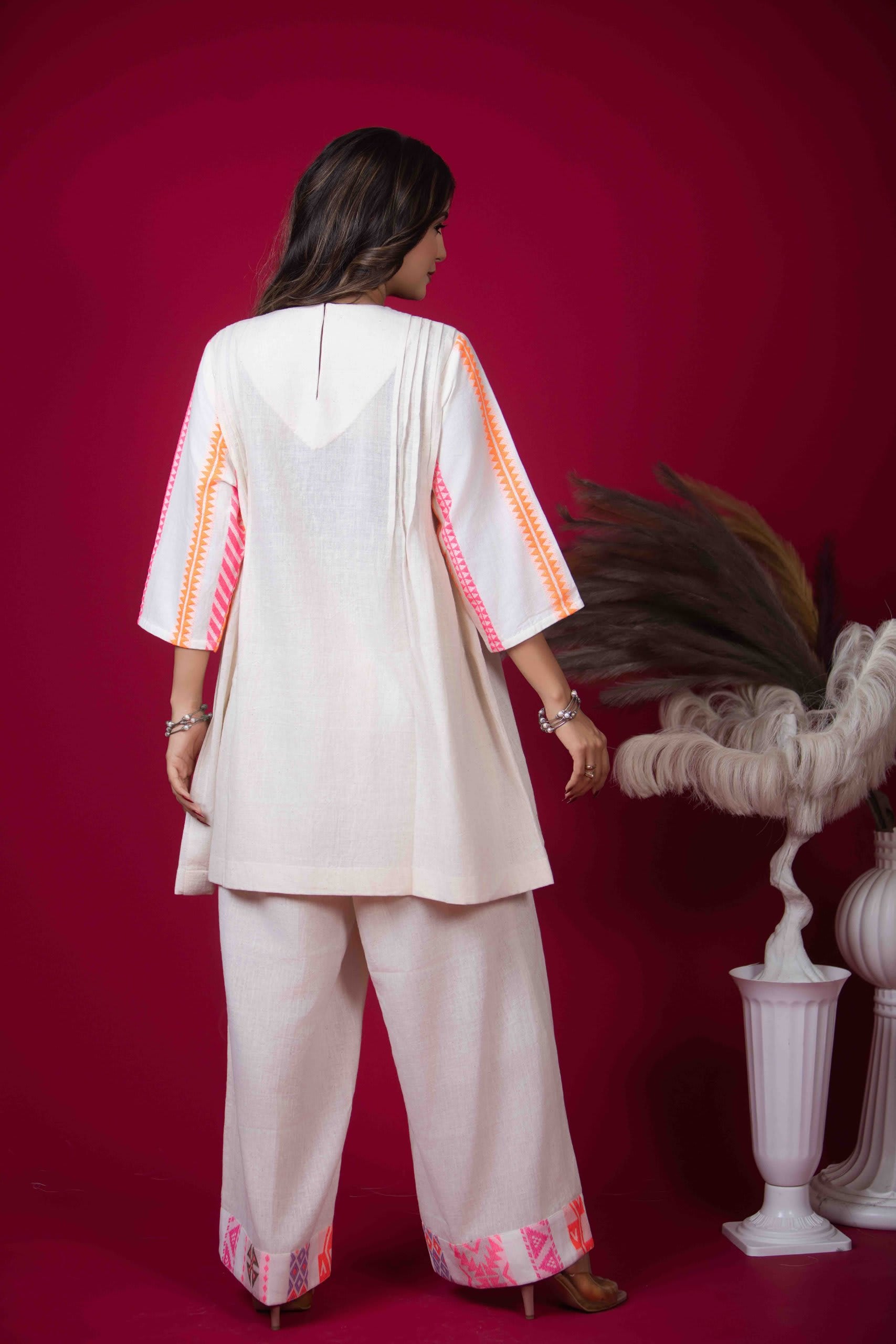 Embroidered Cotton Kurta Set with Pintucks & Palazzo Pants
