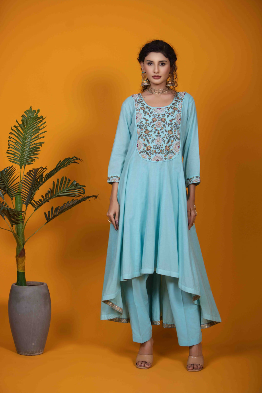 Sky Blue Kurta Set with Aari & Thread Khat Embroidery