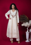 White Kurta Set with Lucknowi Embroidery & Soft Mul Cotton