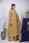 Yellow Ajrakh Block Print Kurta Set with Pita Work & Dupatta