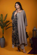 Grey Kurta Set with Hand Embroidery and Silk Pants