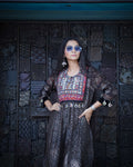 Ajrak Blue Kurti Set with Embroidered Yoke & Motifs