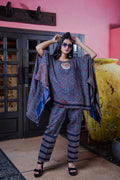 Indigo Ajrak Kurti Set with Intricate Patterns and Beaded Neckline