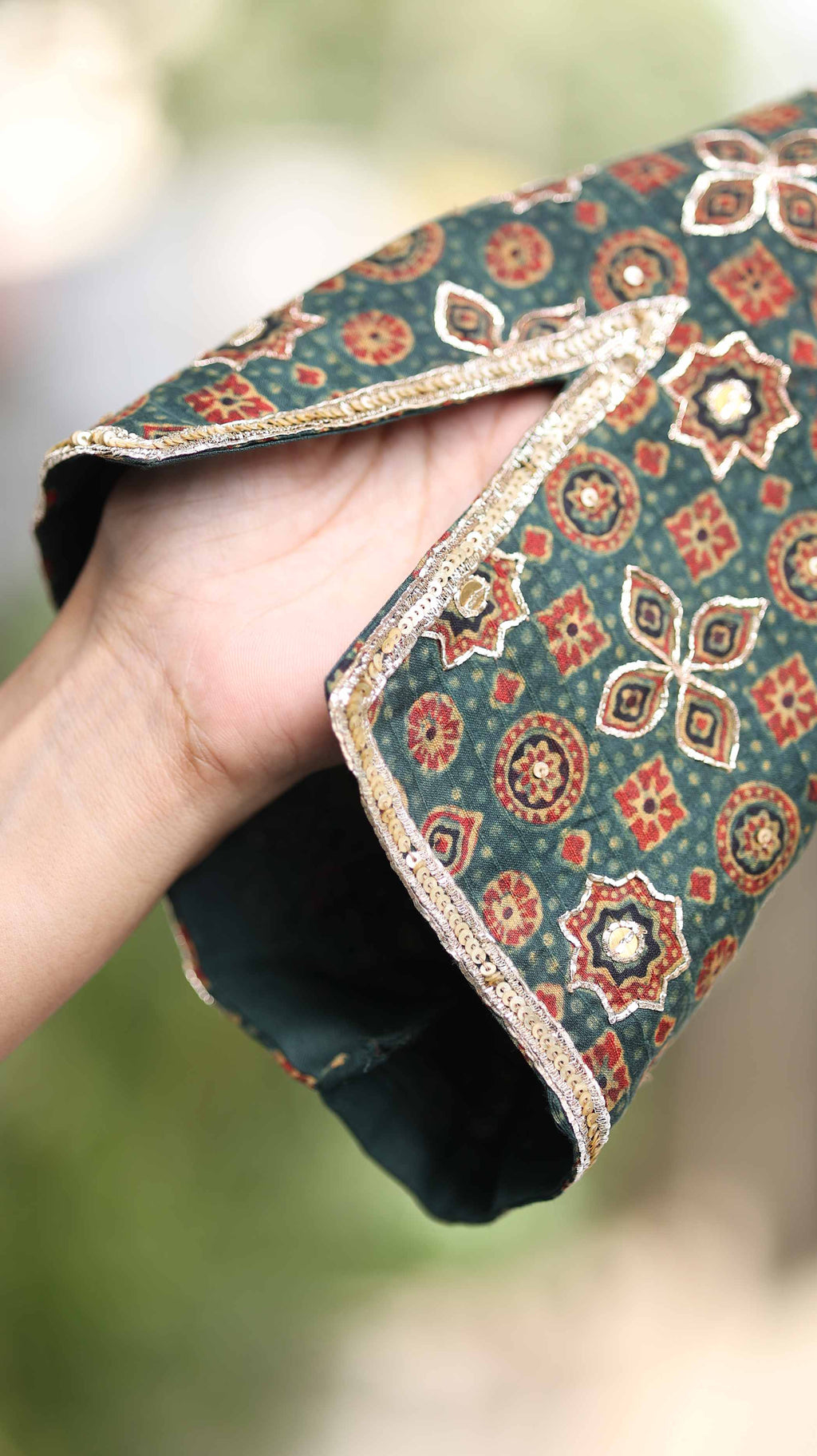 Earthy Parampara Kurti Set with Intricate Geometric Patterns & Sequin Details