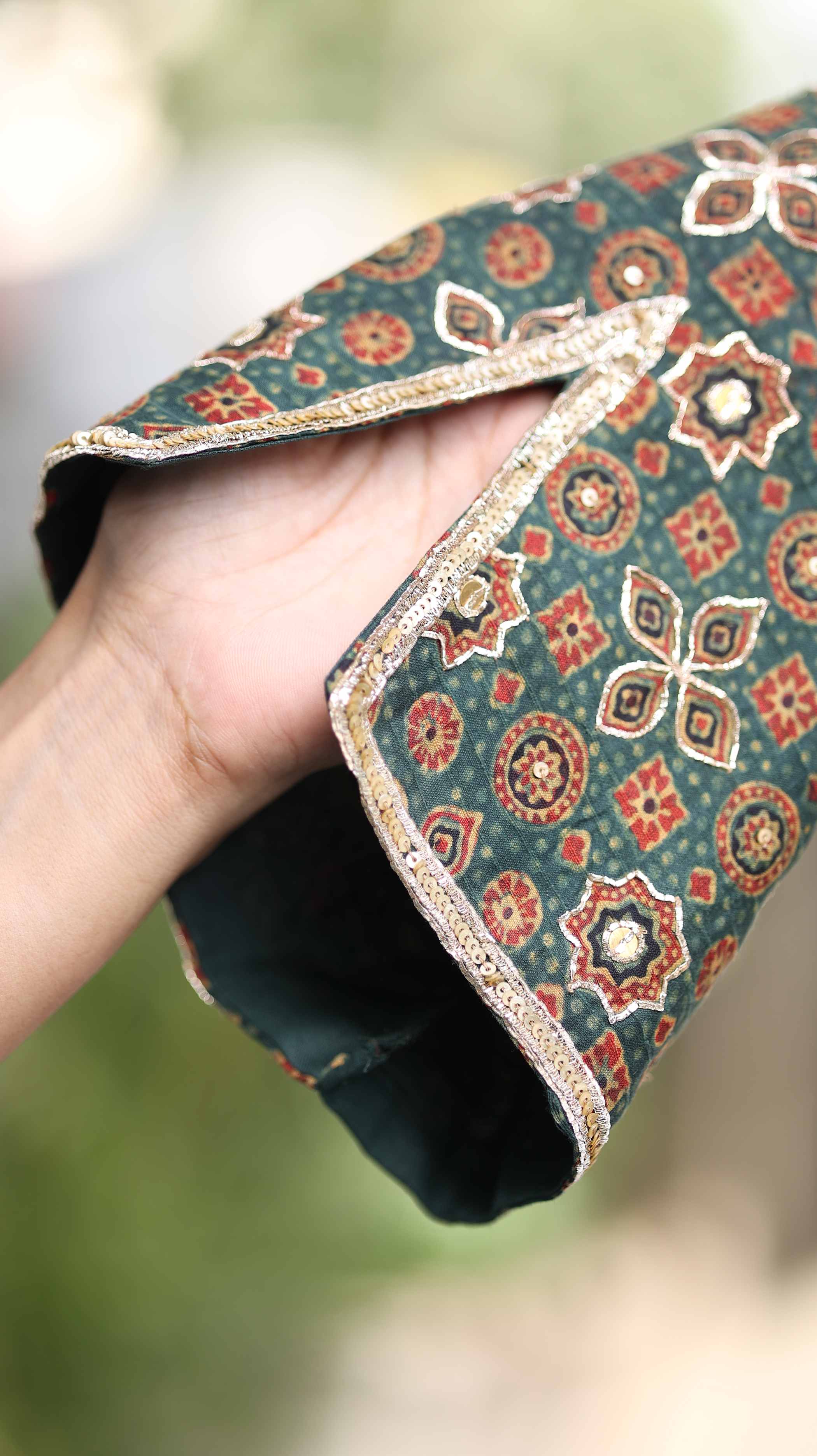 Earthy Parampara Kurti Set with Intricate Geometric Patterns & Sequin Details