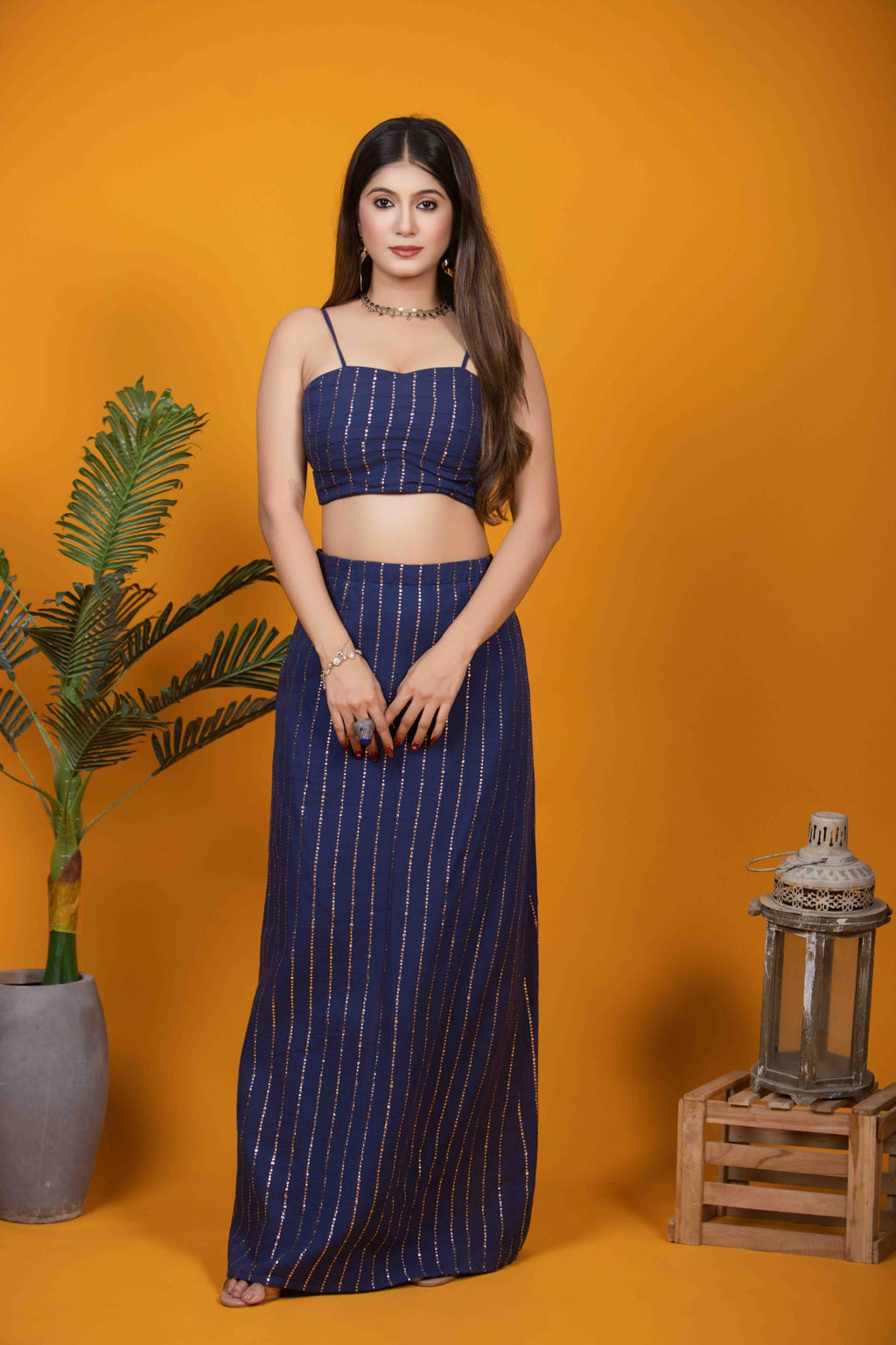 Deep Blue Banarasi Silk Ensemble with Mukaish Embellishments