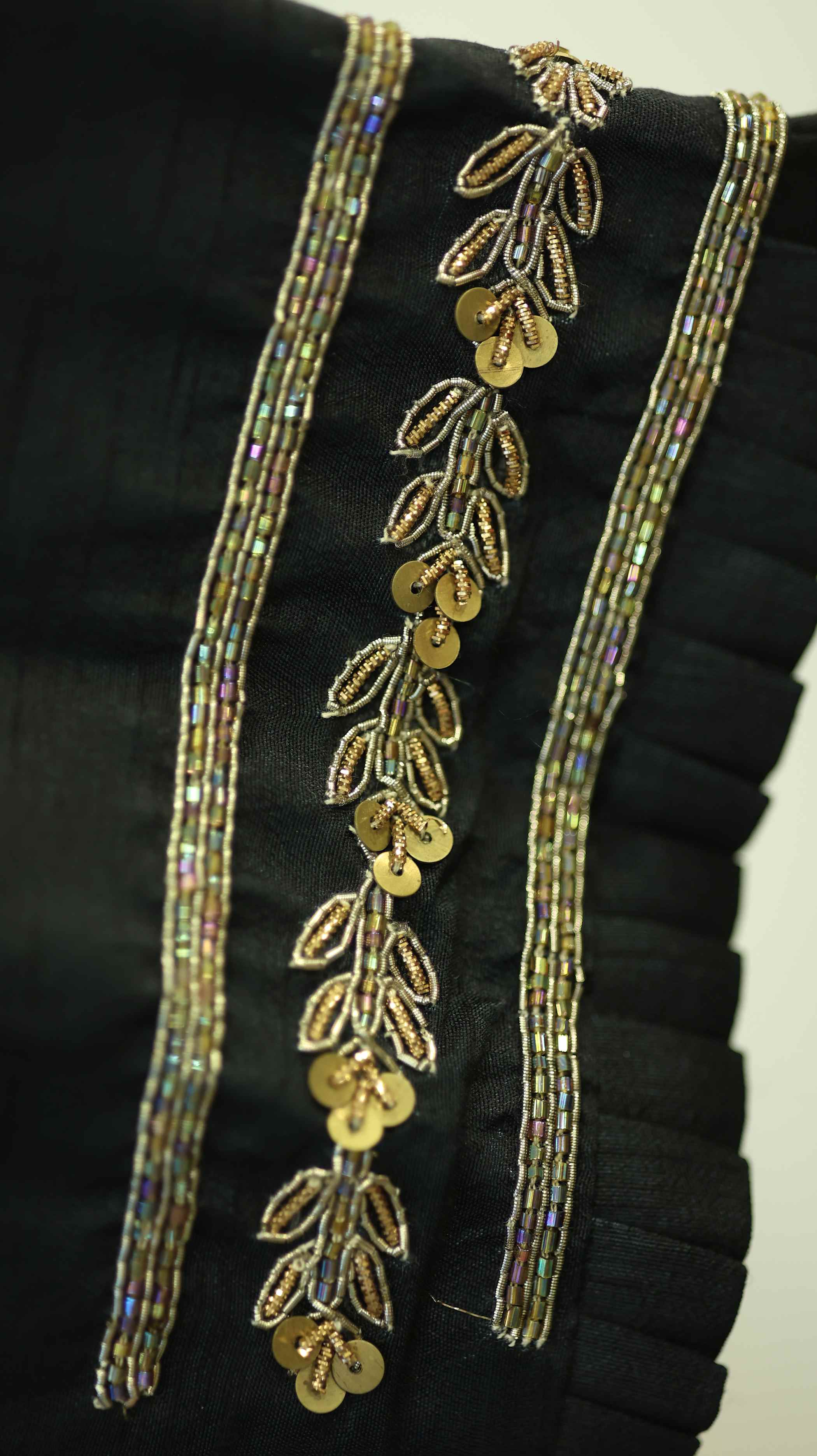Black Kurti Set with Golden Embroidery and Floral Motif