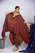 Maroon Kaftan Kurti Set with Ajrakh Block Print & Bead Work