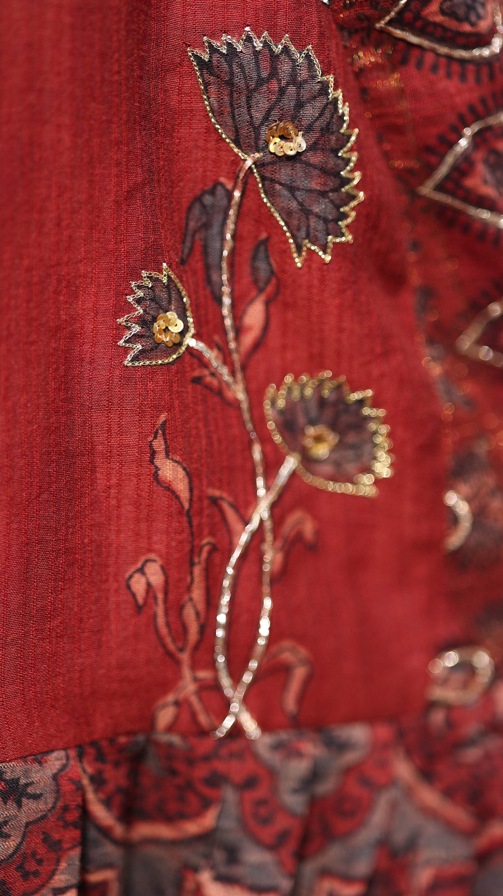 Rust Parampara Kurti Set with Mirror Work & Flowing Skirt