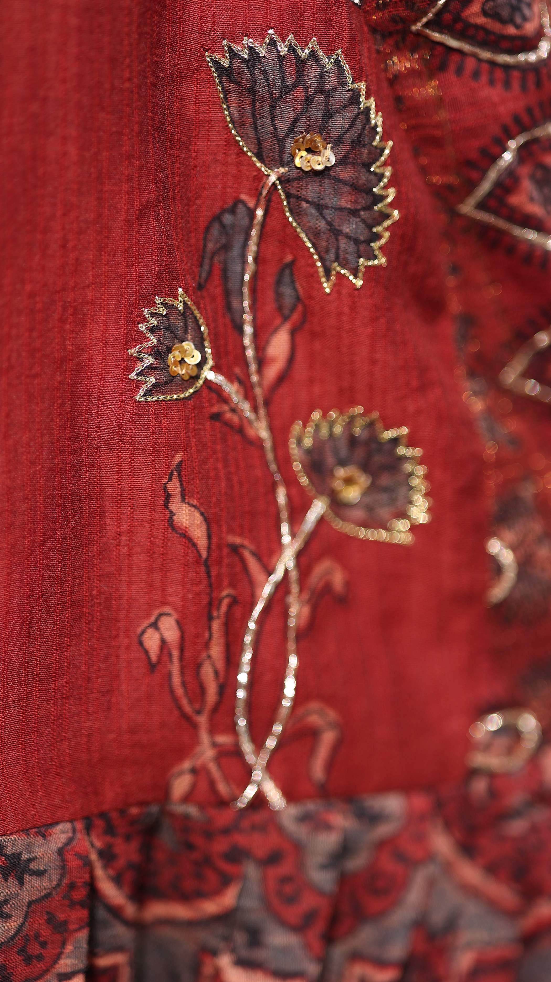 Rust Parampara Kurti Set with Mirror Work & Flowing Skirt